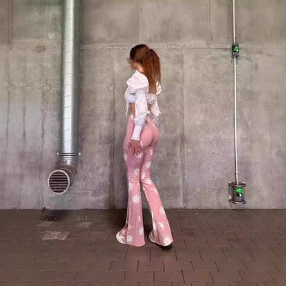 Women's bootcut trousers with artistic moon and sun design NOVAE