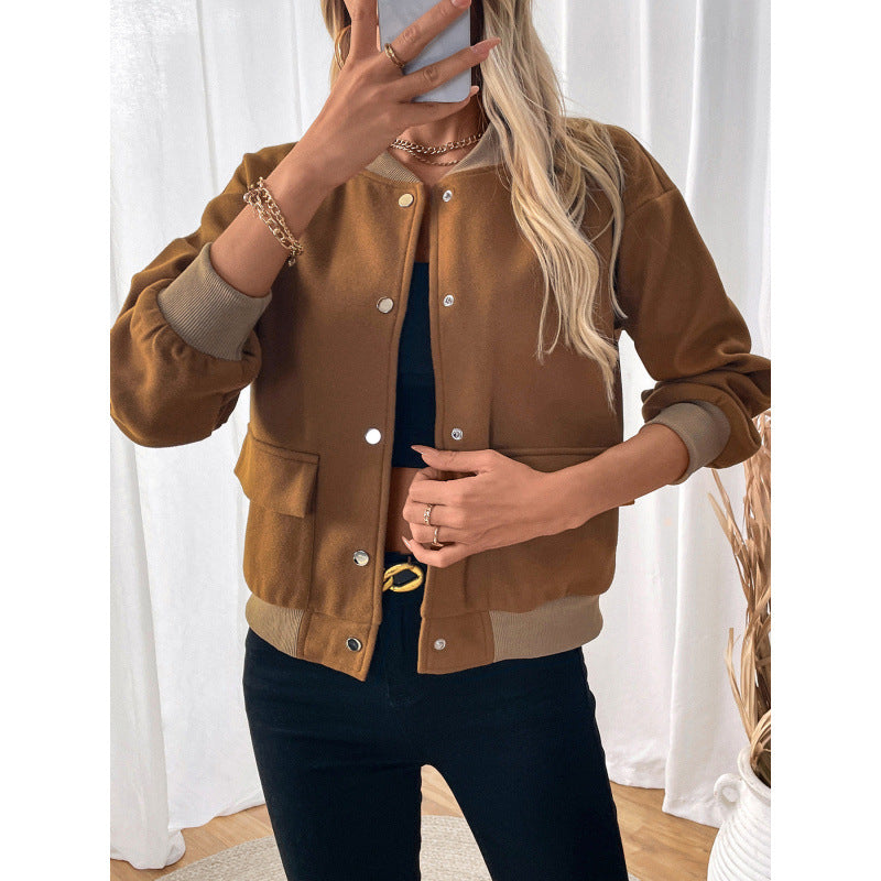 Women's fashionable overshirt jacket with snap button closure and side pockets NOVAE