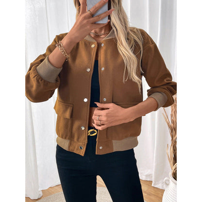 Women's fashionable overshirt jacket with snap button closure and side pockets NOVAE