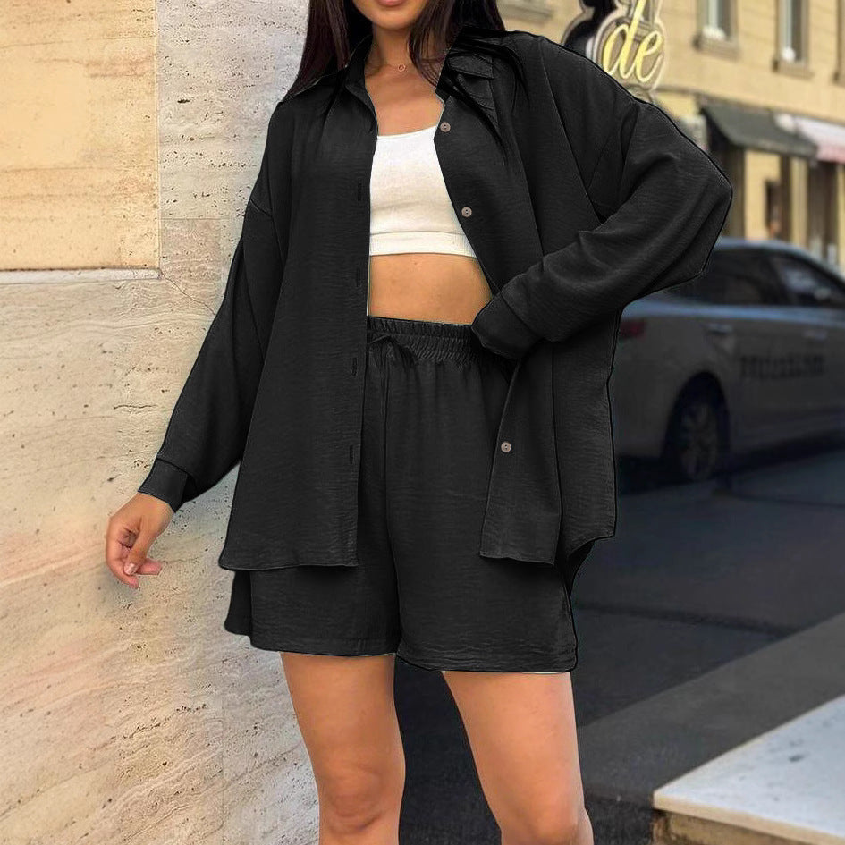 Women's casual overshirt set with elasticated waistband and wide-cut shorts NOVAE