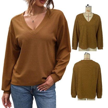 Women's casual V-neck sweater with textured design NOVAE