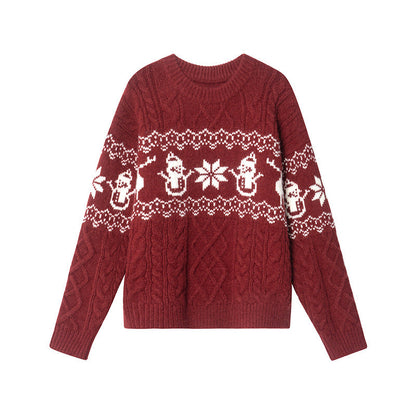 Women's Christmas sweater with festive cable knit pattern and snowman motif NOVAE