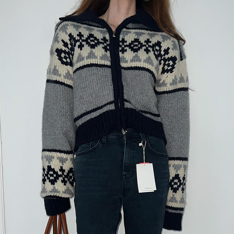 Women's cardigan with floral pattern and comfortable stand-up collar NOVAE