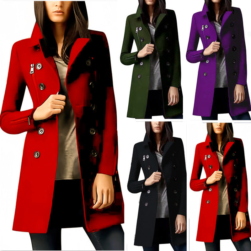 Women's fashionable short coat with double button placket and side zippers NOVAE