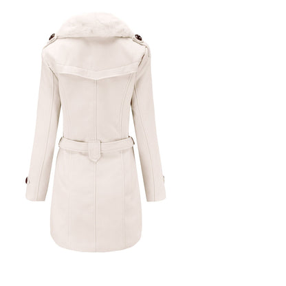 Women's elegant trench coat with faux fur collar and waist belt NOVAE