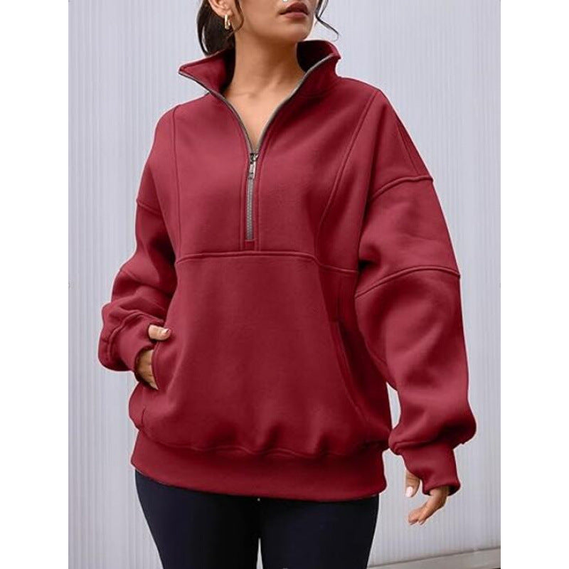 Women's sweatshirt with half zipper and oversized cut NOVAE