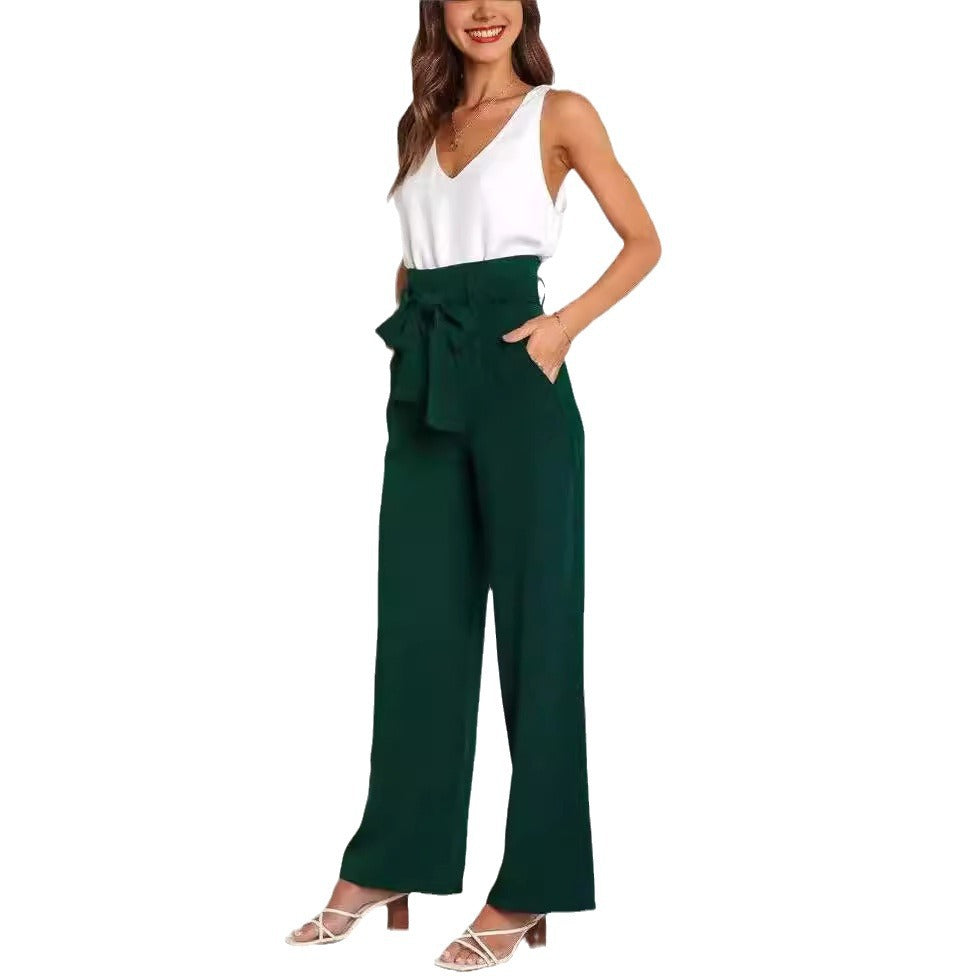 Women's wide-leg trousers with decorative tie belt NOVAE
