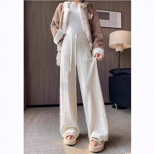 Women's wide-leg linen trousers with elasticated waistband and striped design NOVAE