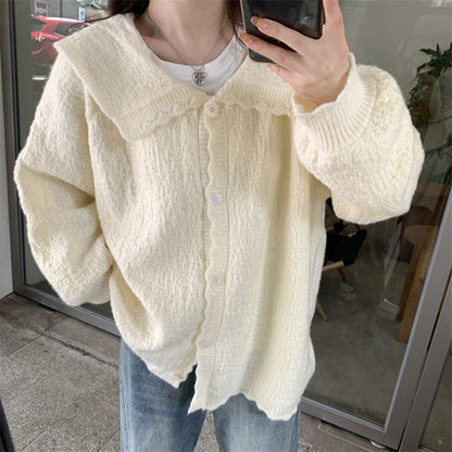 Women's Soft, Textured Cardigan with Generous Collar NOVAE