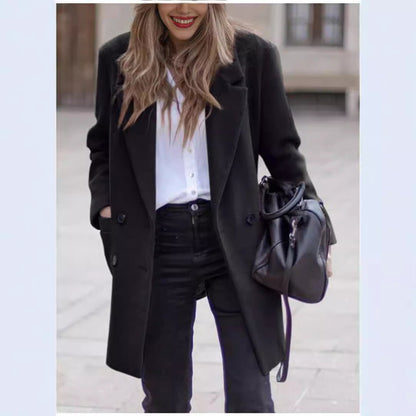 Women's elegant and warm wool coat with double button placket NOVAE