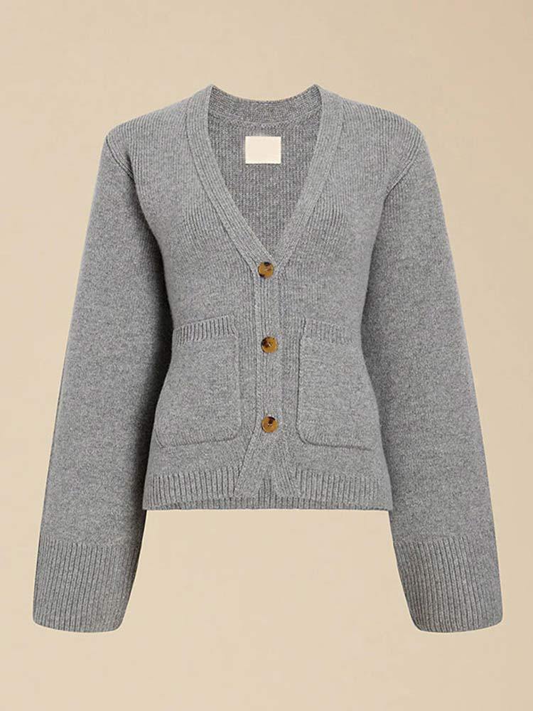 Women's casual knit cardigan with chic button placket and practical pockets NOVAE