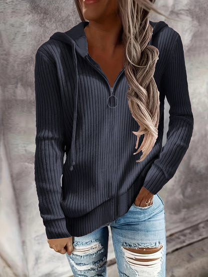 Women's casual zip-up hoodie with structured rib pattern NOVAE
