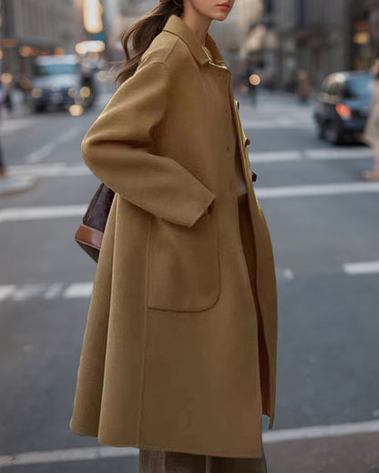 Women's Elegant Wool Coat with High Pockets and Classic Lapels NOVAE