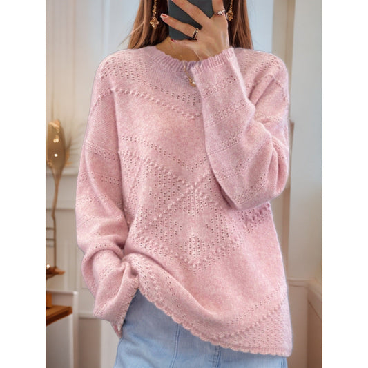 Women's soft knit sweater with sophisticated textured patterns and a relaxed fit NOVAE