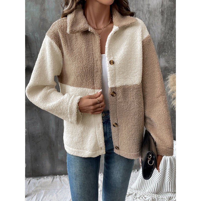 Women's cuddly soft fleece jacket with block pattern NOVAE