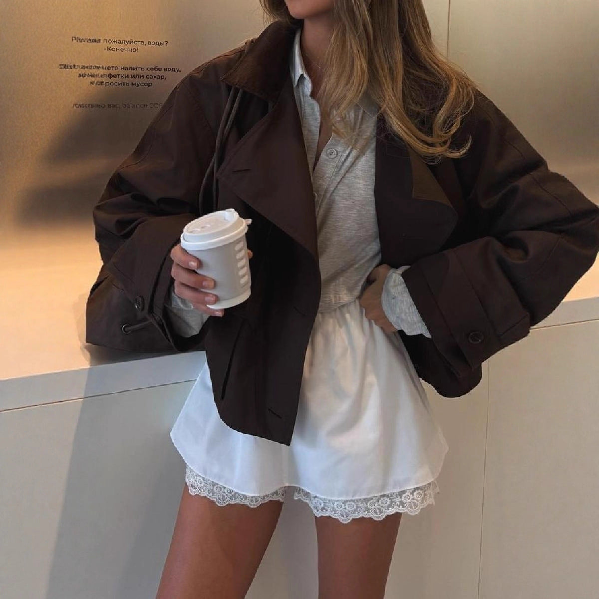 Women's short jacket with a casual cut and large pockets NOVAE