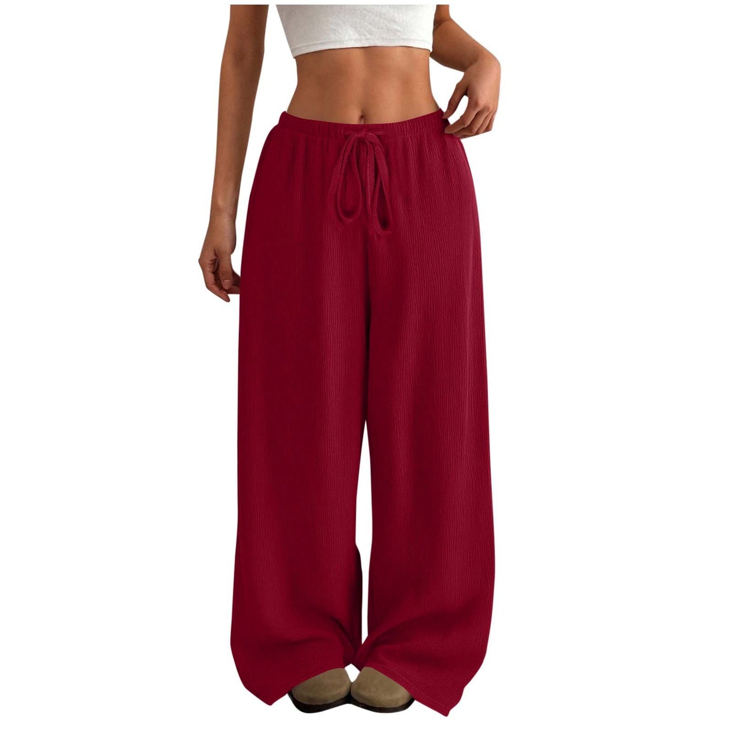 Women's wide-leg summer trousers made of lightweight fabric with elastic waistband NOVAE