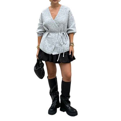 Women's elegant wrap knit coat with belt NOVAE