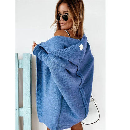 Women's Oversized Knit Cardigan with Hood and Textured Design NOVAE