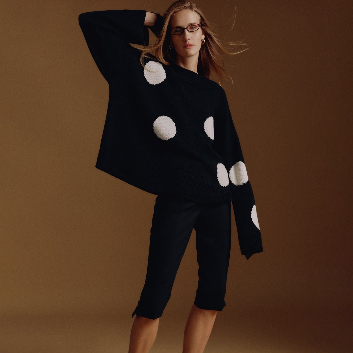 Women's knitted oversized sweater with striking polka dot pattern NOVAE