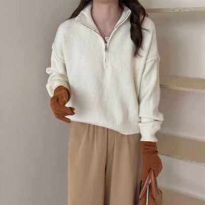 Women's casual pullover with short zipper and relaxed fit NOVAE