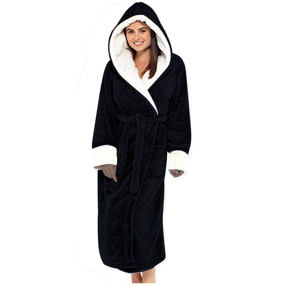 Women's Cozy Fleece Dressing Gown with Hood and Belt NOVAE