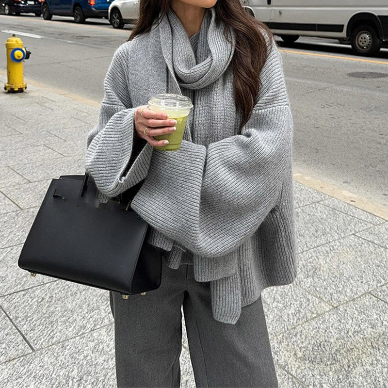 Women's Loose Cardigan with Soft Scarf NOVAE