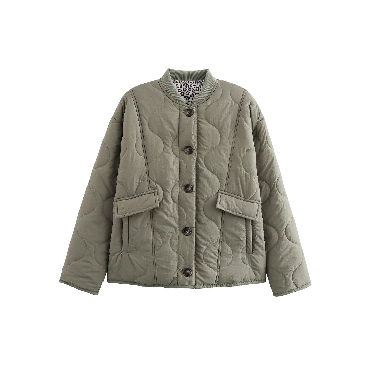 Women's quilted transitional jacket with practical pockets and round neckline NOVAE