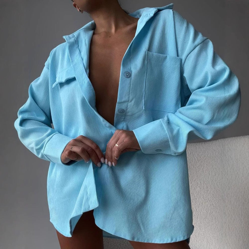 Women's casual shirt jacket made of soft textured material NOVAE