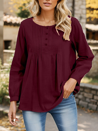 Women's blouse with pleats and button placket NOVAE