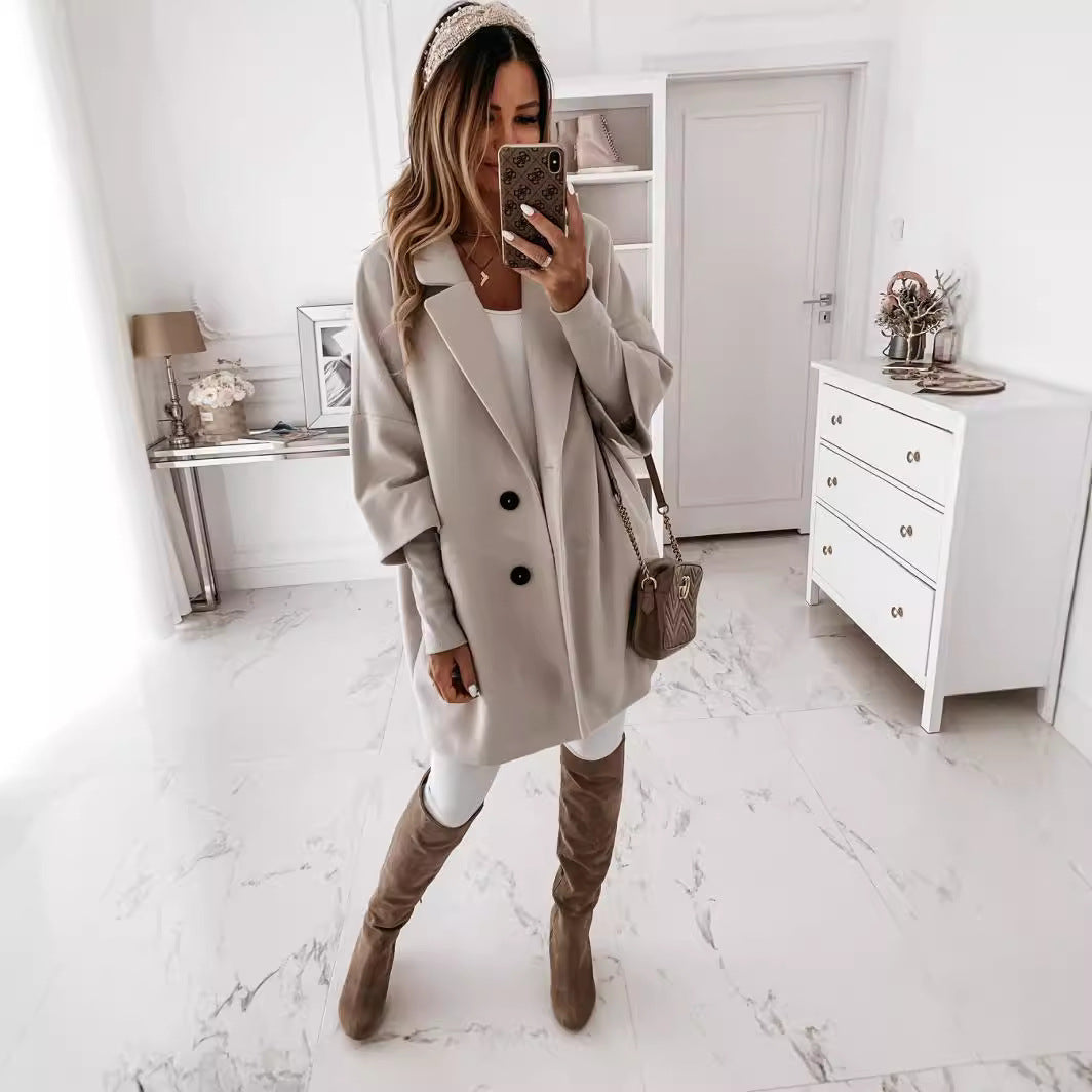 Women's casual oversized coat with double button closure NOVAE