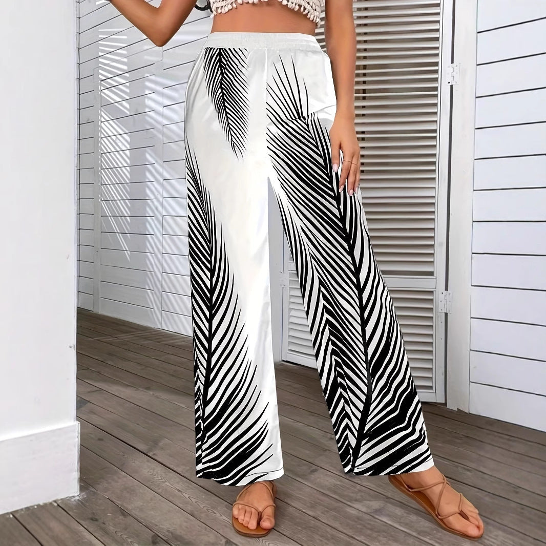 Women's Elegant and airy palazzo trousers with palm print NOVAE