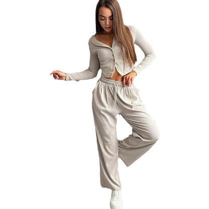 Women's sporty leisure set with cropped jacket and wide-leg trousers NOVAE