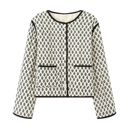 Women's quilted jacket with decorative pockets and modern print NOVAE