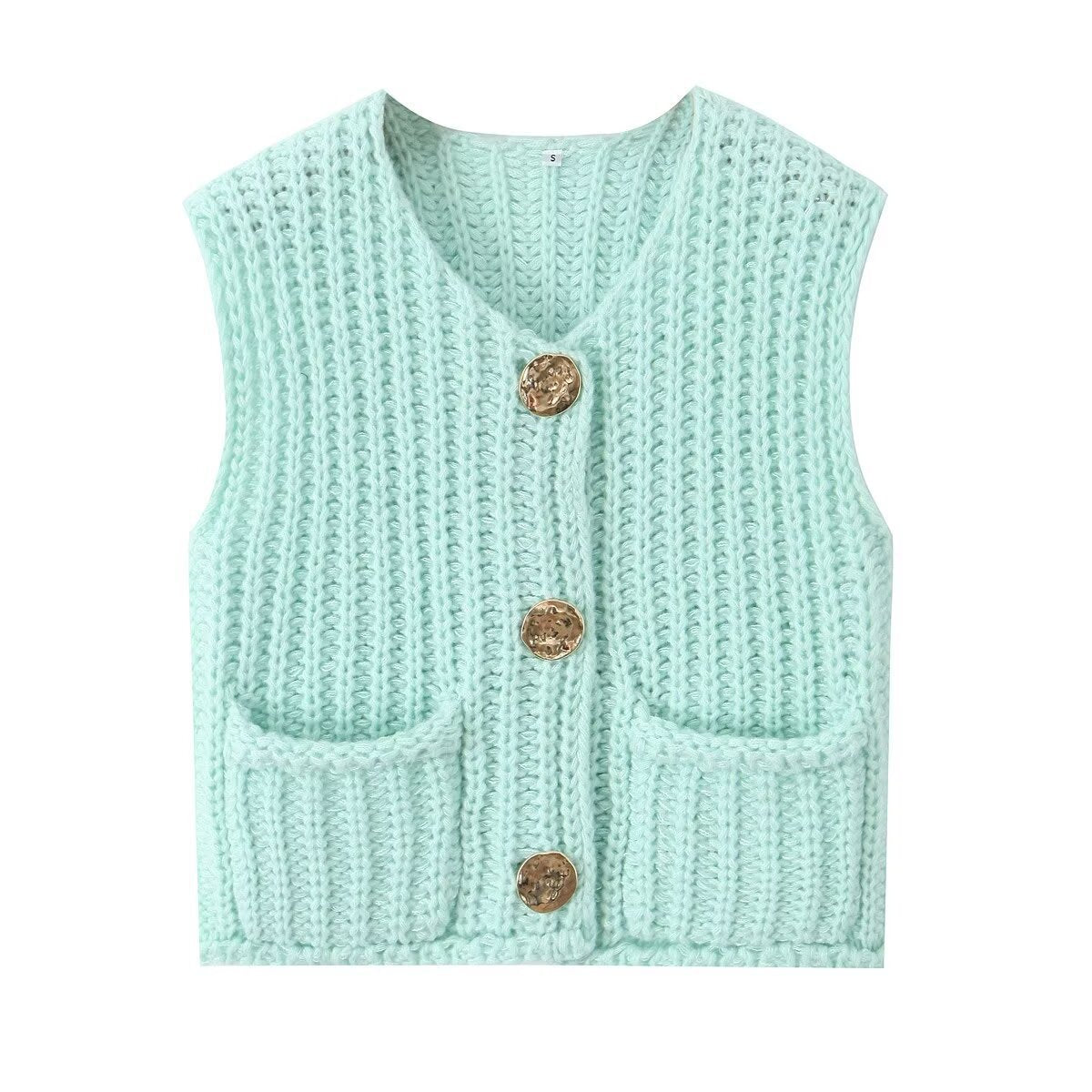 Women's knitted vest with decorative button closure NOVAE