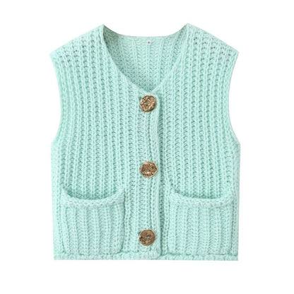 Women's knitted vest with decorative button closure NOVAE