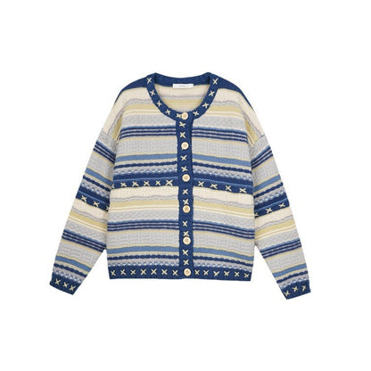 Women's cardigan with colorful striped pattern and decorative buttons NOVAE