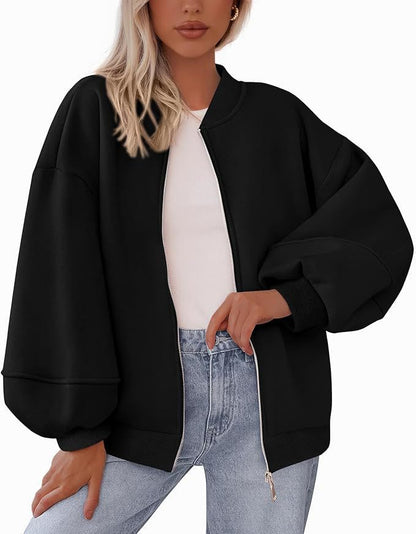 Women's Oversized Bomber Jacket with Zipper and Elastic Cuffs NOVAE