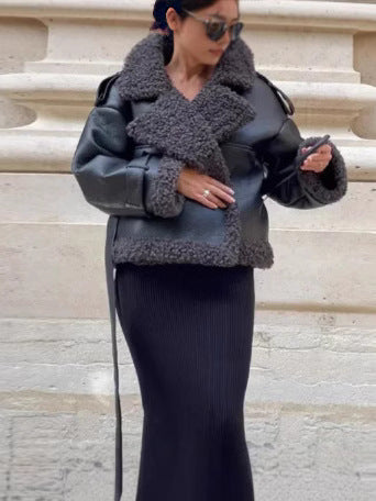 Women's Oversized Faux Leather Jacket with Cozy Lining NOVAE