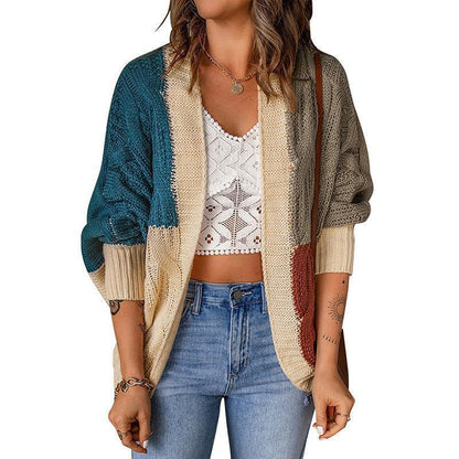 Women's Stylish Knit Cardigan with a Relaxed Fit and Color Block Design NOVAE