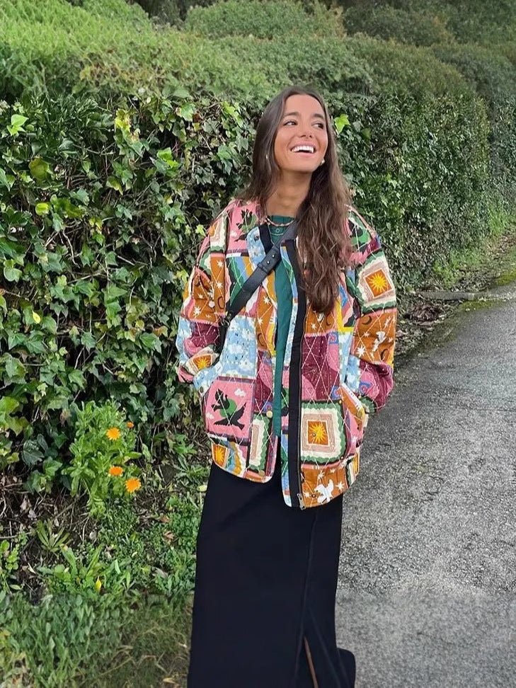 Women's quilted jacket with colorful patterns NOVAE