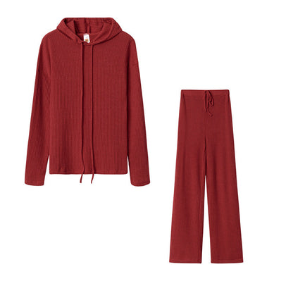 Women's Relaxed Fit Sweater Set with Hood and Wide-Leg Trousers NOVAE