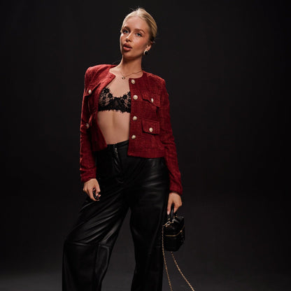 Women's elegant short jacket with sparkling button details NOVAE