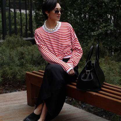 Women's casual striped long-sleeved shirt with knot detail NOVAE