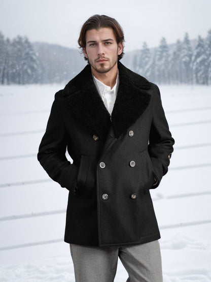Men's wool coat with contrasting collar NOVAE