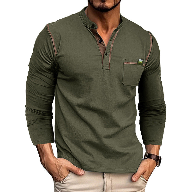 Men's Stylish Long-Sleeve Shirt with Button Placket and Chest Pocket NOVAE