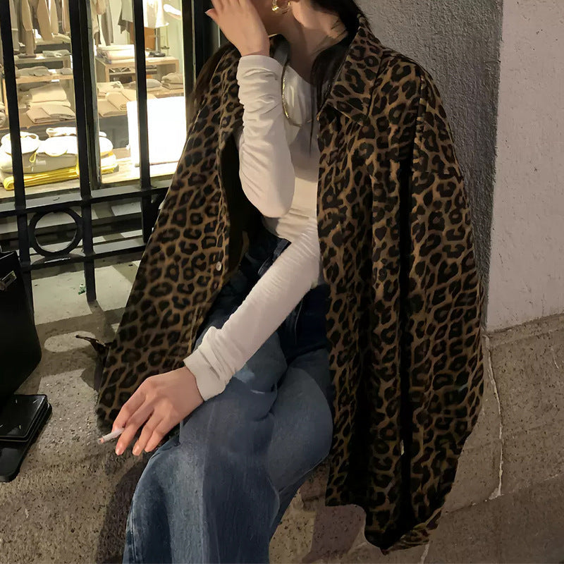Women's oversized shirt jacket in fashionable leopard print NOVAE