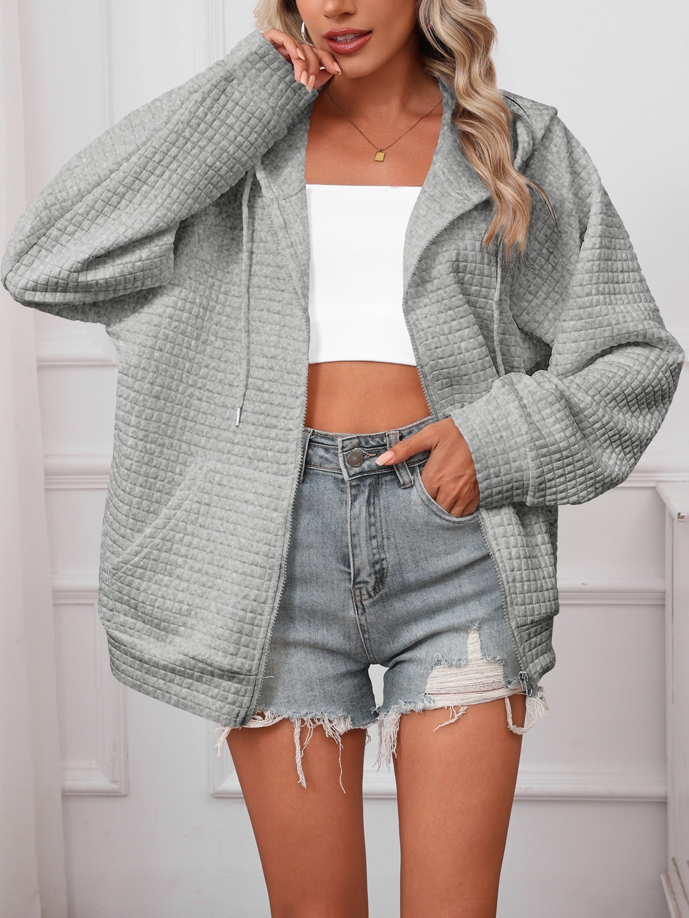 Women's Oversized Hooded Jacket in Textured Material NOVAE
