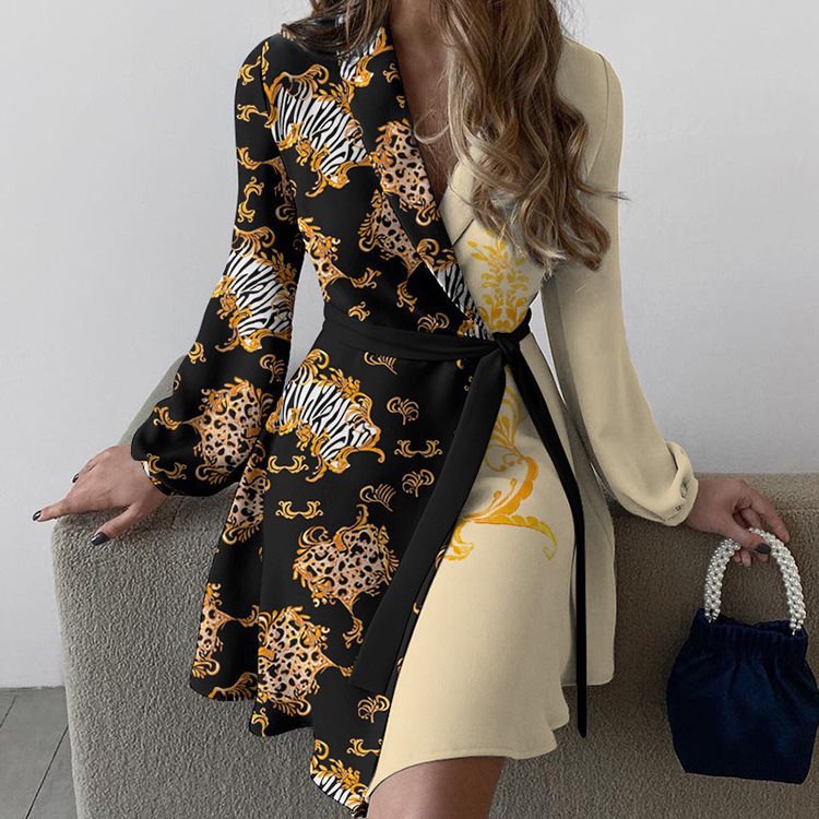Women's chic wrap dress with animal print and long sleeves NOVAE