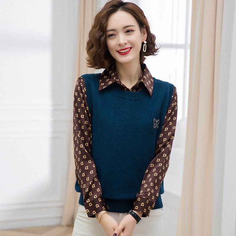 Women's fashionable knitted vest with decorative butterfly motif NOVAE